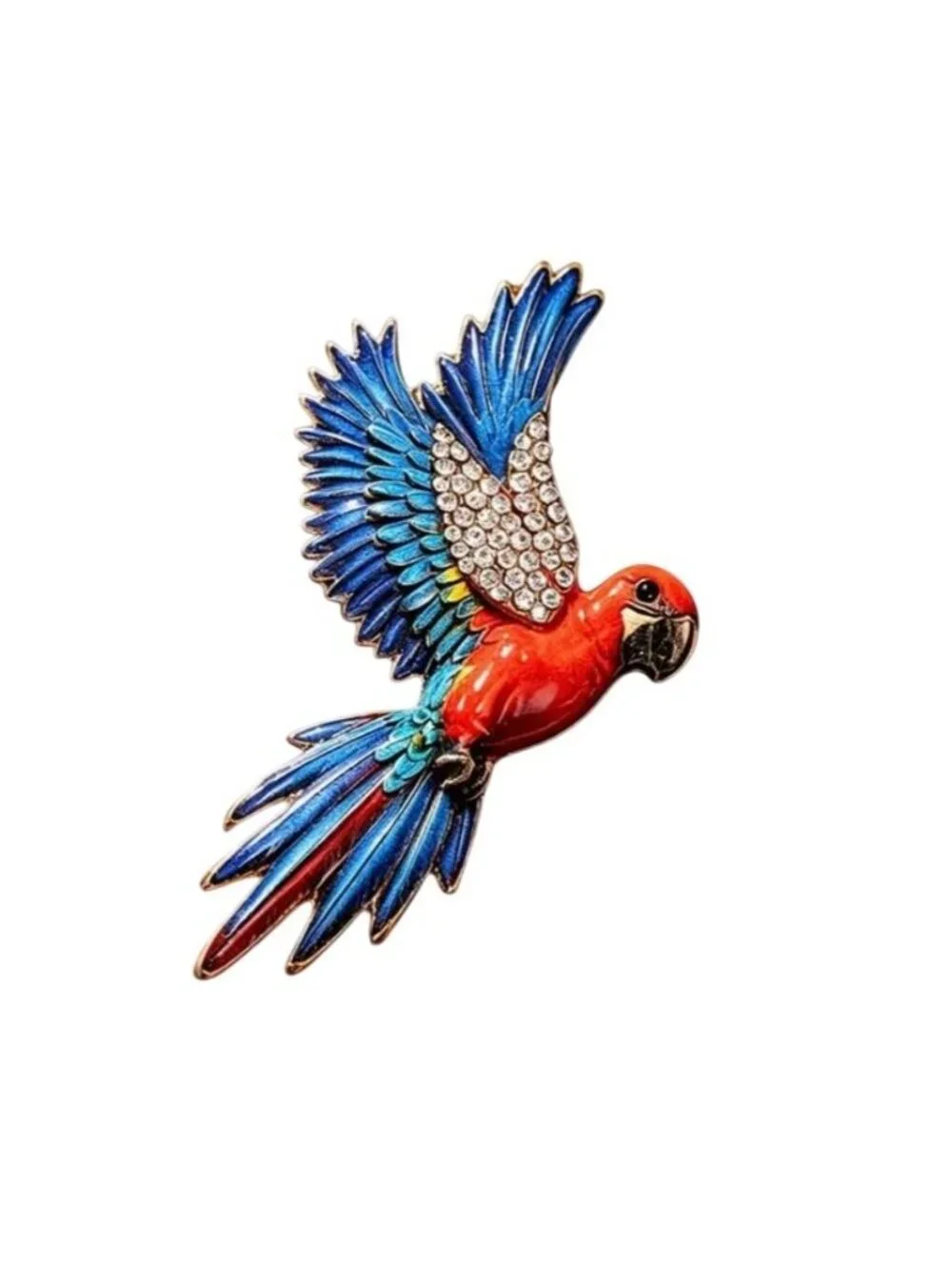 Colorful Enamel Parrot Brooch Pin With Crystal Detailing Gold Tone